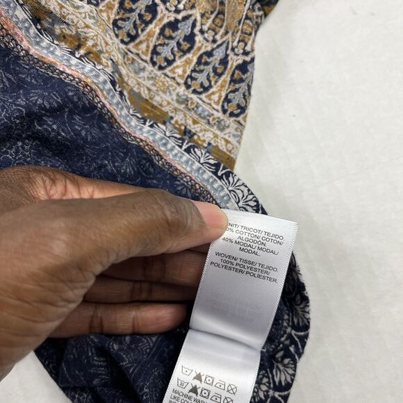 Lucky Brand Boho Patchwork Print Ruffle Trim Blouse Large Festival Soft Flowy - Picture 9 of 11